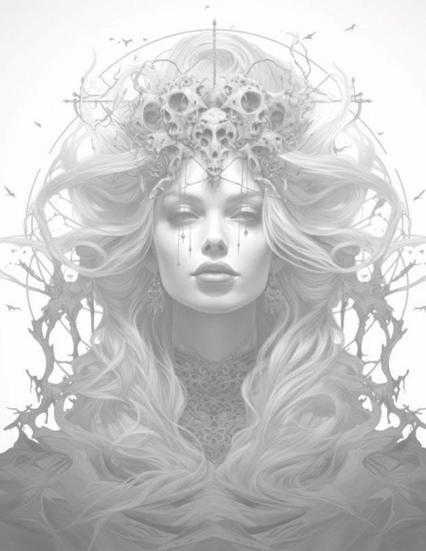 Darkness Into Light - Digital Grayscale Adult Coloring Pages | Deities and Magical Beings | Fantasy images - FREE Design 1
