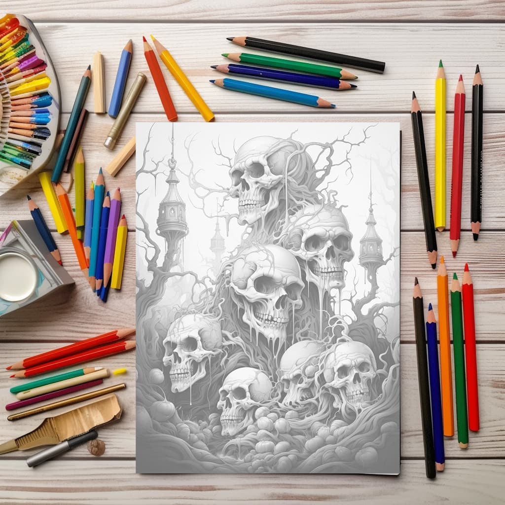 Victorian Nightmares - Digital Grayscale Coloring Book | Haunted Houses | Ghosts | 30 Creepy Scary Images