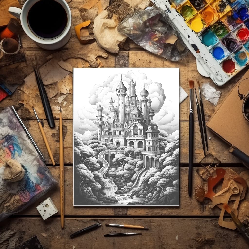 Kingdoms of Wonder Vol 1 | Digital Grayscale Adult Coloring Book | Magical Palace Cities | 30 Fantasy Images