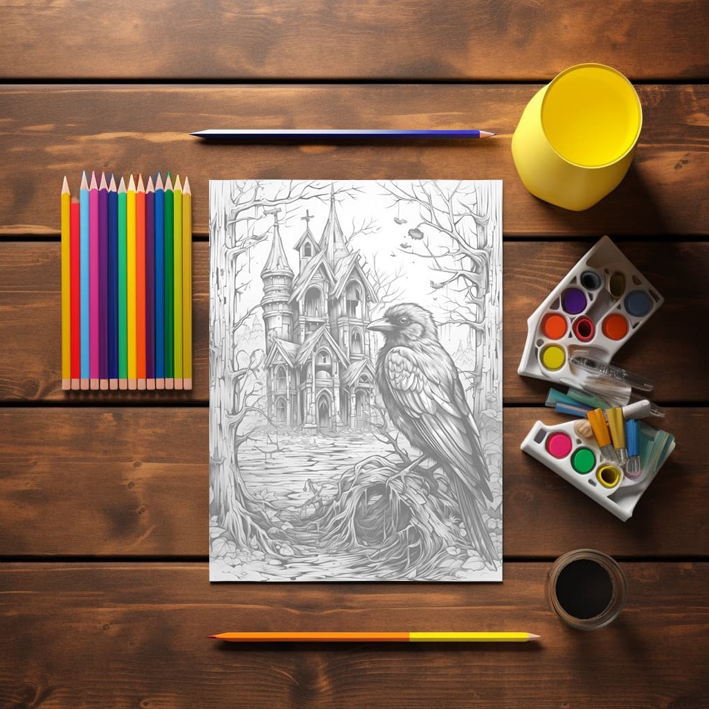 Victorian Nightmares - Digital Grayscale Coloring Book | Haunted Houses | Ghosts | 30 Creepy Scary Images