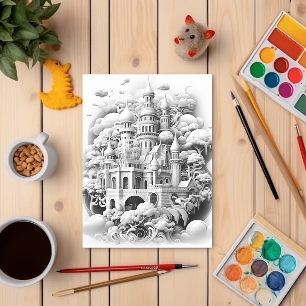 Kingdoms of Wonder Vol 1 | Digital Grayscale Adult Coloring Book | Magical Palace Cities | 30 Fantasy Images