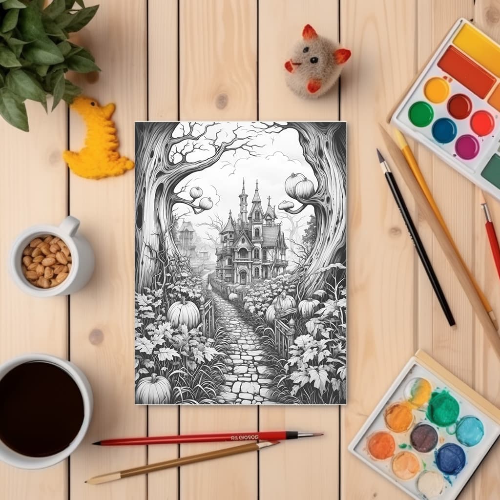 Victorian Nightmares - Digital Grayscale Coloring Book | Haunted Houses | Ghosts | 30 Creepy Scary Images