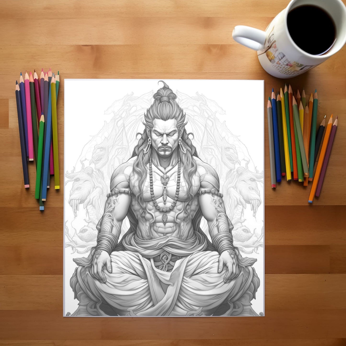 Darkness Into Light - Digital Grayscale Adult Coloring Pages | Deities and Magical Beings | 12 Fantasy images