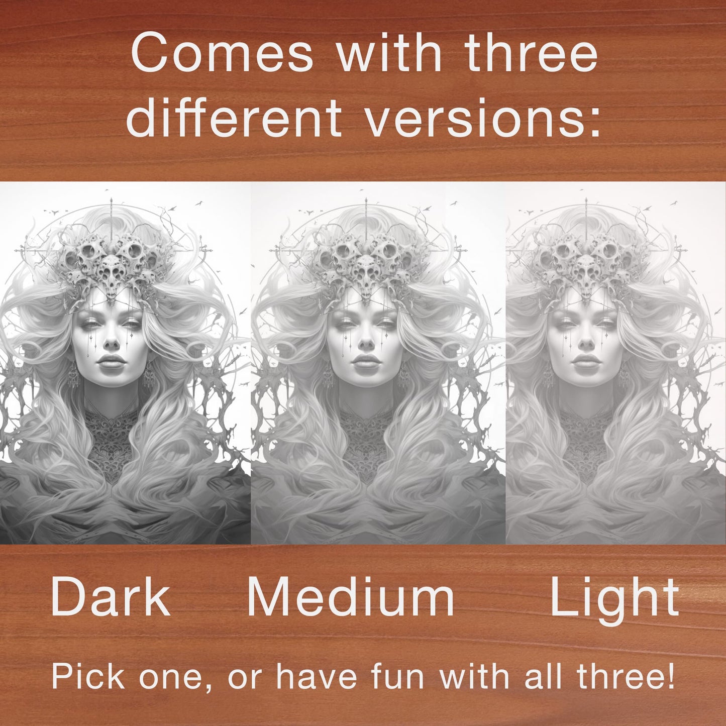 Darkness Into Light - Digital Grayscale Adult Coloring Pages | Deities and Magical Beings | Fantasy images - FREE Design 1