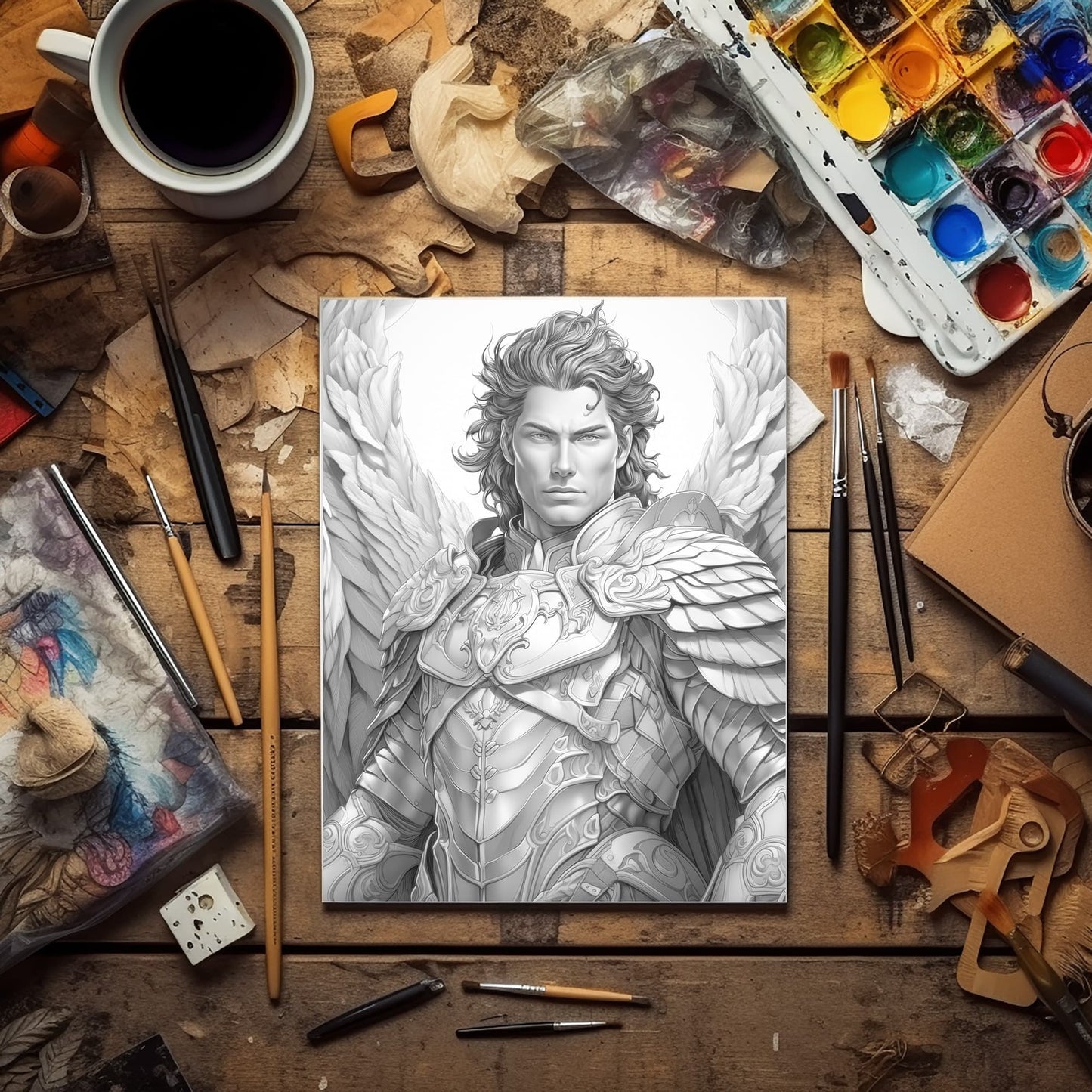 Darkness Into Light - Digital Grayscale Adult Coloring Pages | Deities and Magical Beings | 12 Fantasy images