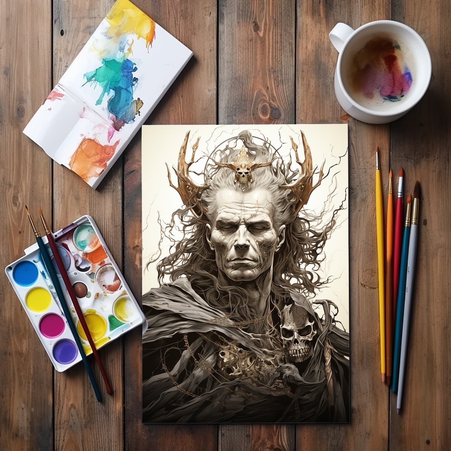 Darkness Into Light - Digital Grayscale Adult Coloring Pages | Deities and Magical Beings | 12 Fantasy images